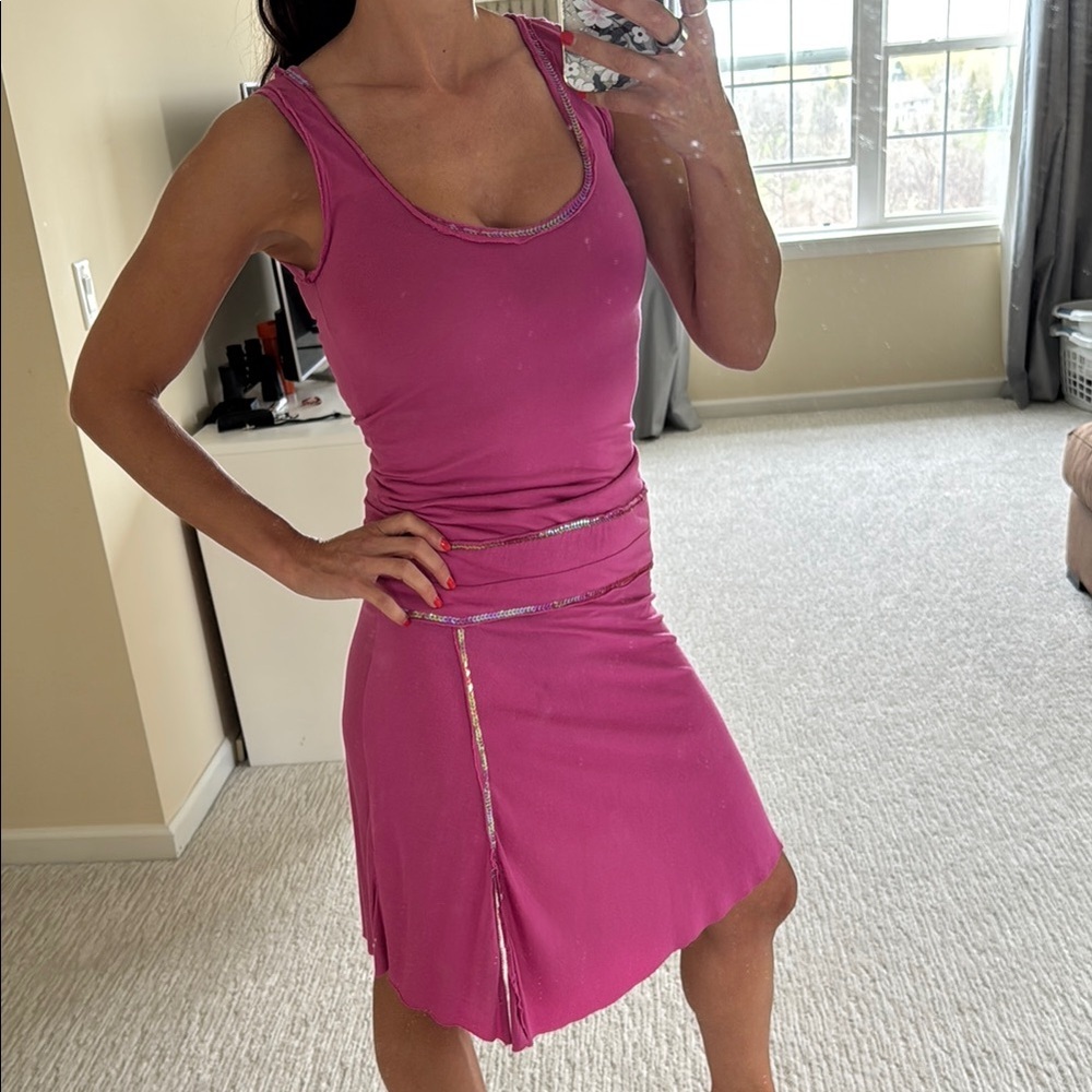 Pink Sleeveless Dress with sequin trim
